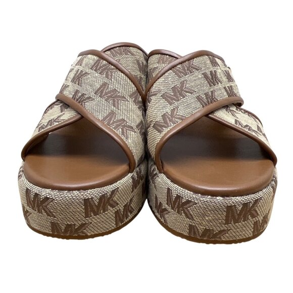 Michael Kors Women’s Brown MK Monogram Canvas Slip-On Wedge Sandals Size 9.5M - Picture 2 of 9